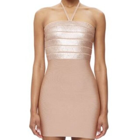 New Hervé Léger Emili Sequin Halterneck Sleeveless Bare Mini Dress Large NWT - Picture 6 of 14